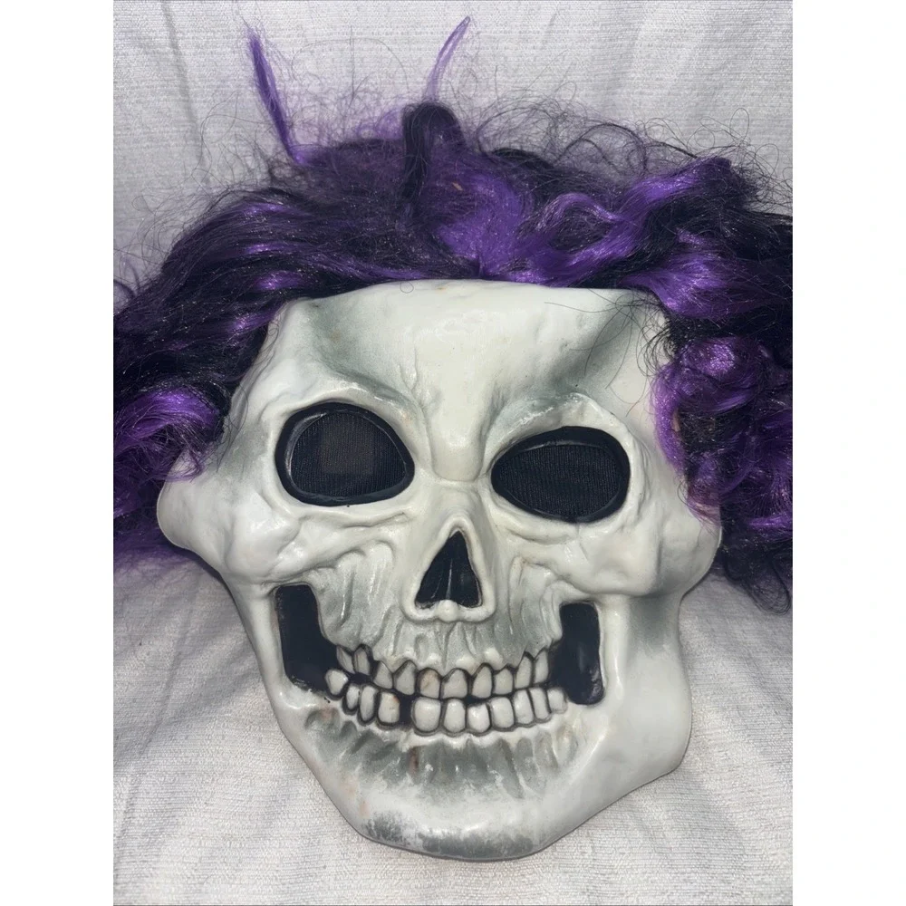 Easter Unlimited Skull Skeleton‎ Halloween Face Mask w/ Teeth Full Head Wig Hair